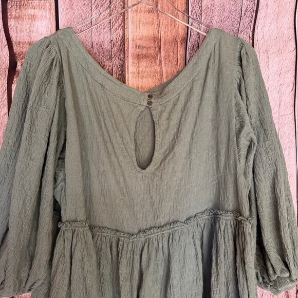 Free People FP Beach Romper Beyond Obsessed Green Puff Sleeve Casual Boho M - Picture 5 of 9